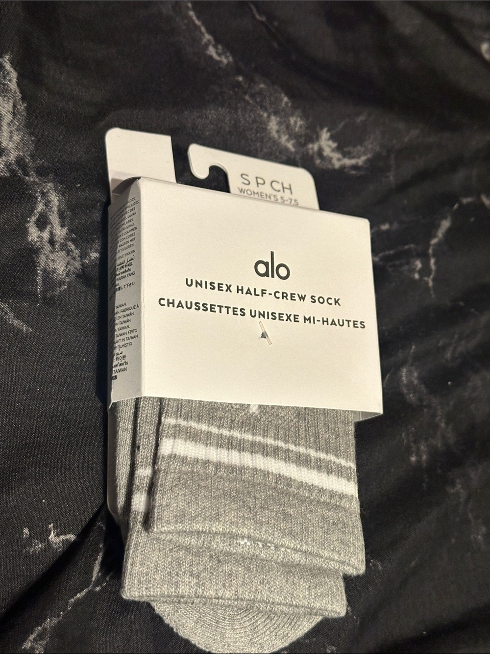 ALO Yoga Gray Unisex Half-Crew Athletic Socks with White Stripes